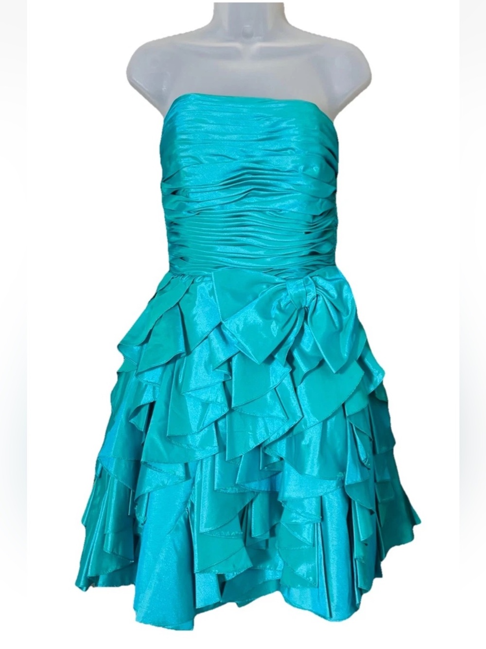 Vintage 80's Lillie Rubin Womens Teal Ruffle Ruched Party Cocktail Dress 8